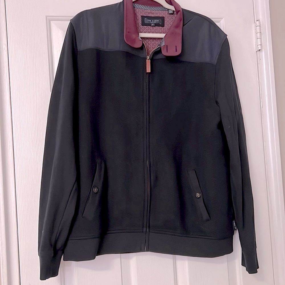 Ted Baker London men's cotton blend bobber style jacket/black & blue / Size 6